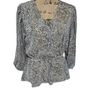 Dkny Surplice Leopard Print Peplum Tie Waist Slightly Sheer Size‎ Small